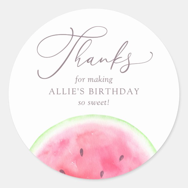 Watermelon Birthday Party Classic Round Sticker (Front)