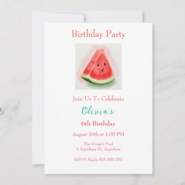 Watermelon birthday party invitation (Front)