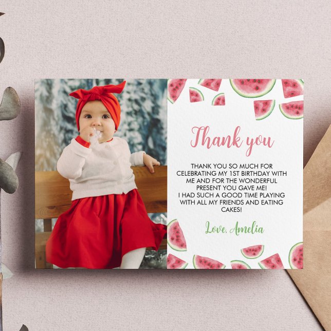 Watermelon Birthday Photo Thank You Card (Creator Uploaded)