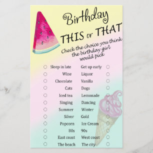 Watermelon Birthday this or that game