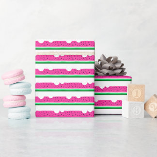 Watermelon bites summer stripes wrapping paper