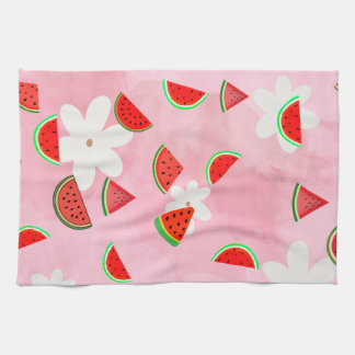 "Watermelon Bloom – Fun Summer Floral Pattern" Tea Towel