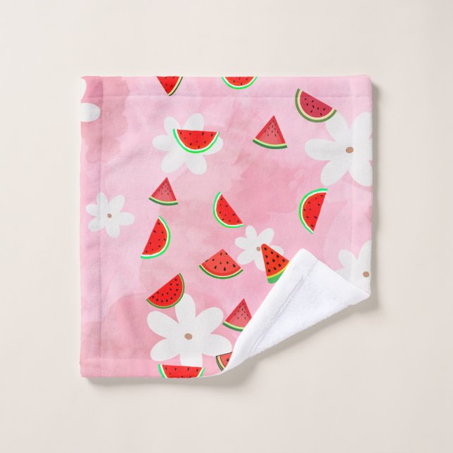 "Watermelon Bloom – Fun Summer Floral Pattern" Wash Cloth (Wash Cloth)