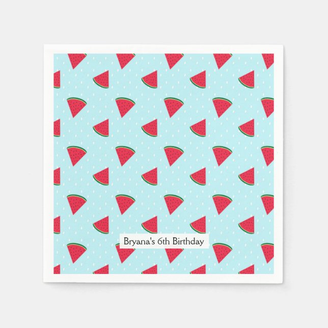 Watermelon Blue Fun Summertime Birthday Party Napkin (Front)