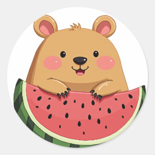 Watermelon Capybara Classic Round Sticker