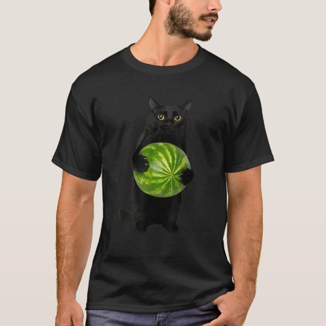 Watermelon cat Black cat Meme  T-Shirt (Front)