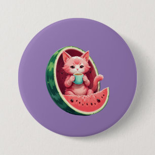 Watermelon Cat Coffee Break 7.5 Cm Round Badge