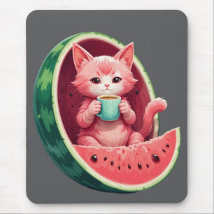 Watermelon Cat Coffee Break Mouse Pad