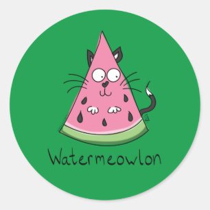 Watermelon Cat Cute Kids Classic Round Sticker