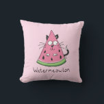 Watermelon Cat Cute Kids Cushion<br><div class="desc">What happens when you cross a cat with watermelon?  A WaterMEOWlon!  This adorable cartoon is perfect for kids as a sweet summer design!</div>
