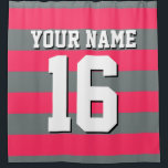 Watermelon Charcoal Sports Jersey Preppy Stripe Shower Curtain<br><div class="desc">Preppy Striped Team Jersey / Sports Jersey / Football Jersey / Rugby Jersey with Custom Name Customise this with your own name or team name and a number. You can change the size, colour and placement of the text if you need to make changes, change the colour of or remove...</div>