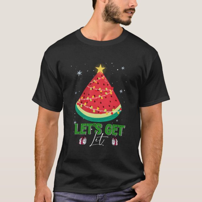 Watermelon Christmas Tree Christmas In July Let'S  T-Shirt (Front)