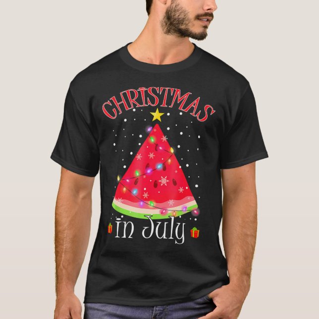 Watermelon Christmas Tree Christmas In July T-Shirt (Front)