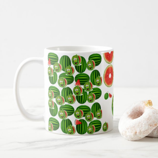 Watermelon coffee tea mug green red print (With Donut)