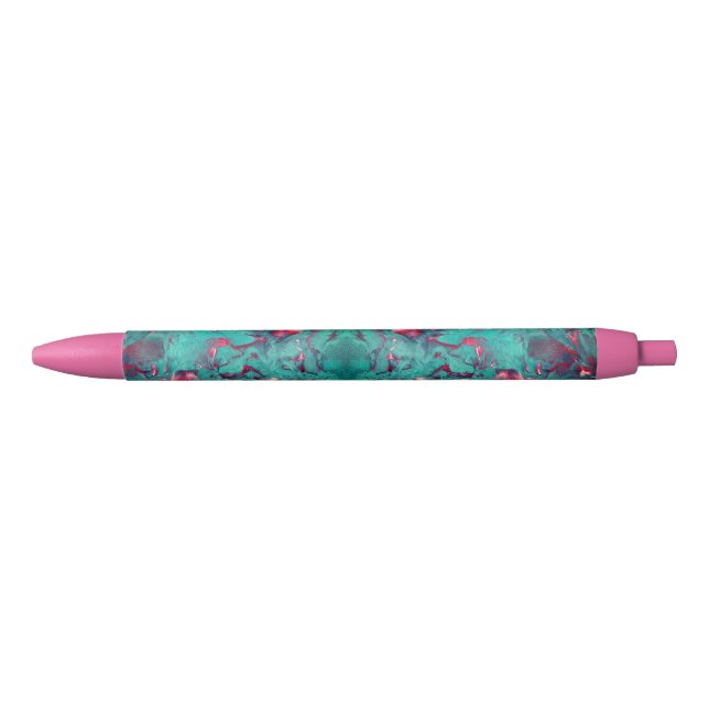 Watermelon Colour Swirled Marble Black Ink Pen (Front)