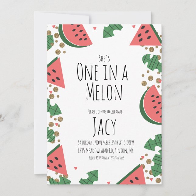 Watermelon Confetti Glitter Turning One Tropical I Invitation (Front)