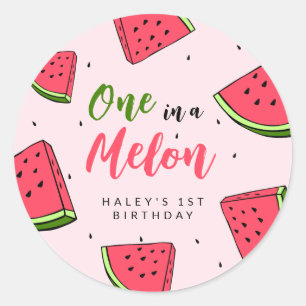 Watermelon Cute One in a Melon 1st Baby Birthday Classic Round Sticker