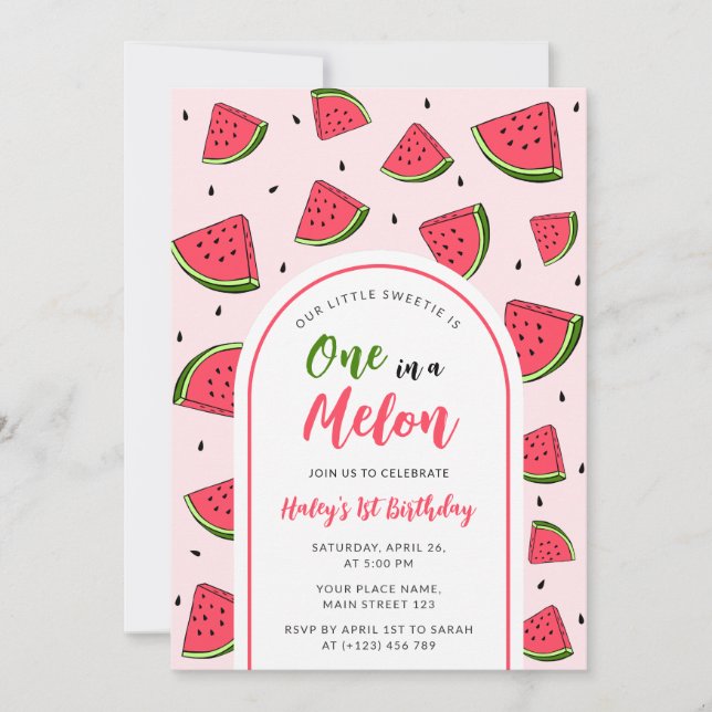 Watermelon Cute One in a Melon 1st Baby Birthday Invitation (Front)