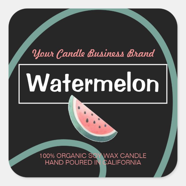 Watermelon Cute Style Modern Candles Labels Black (Front)