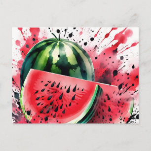 Watermelon Explosion Watercolor Postcard
