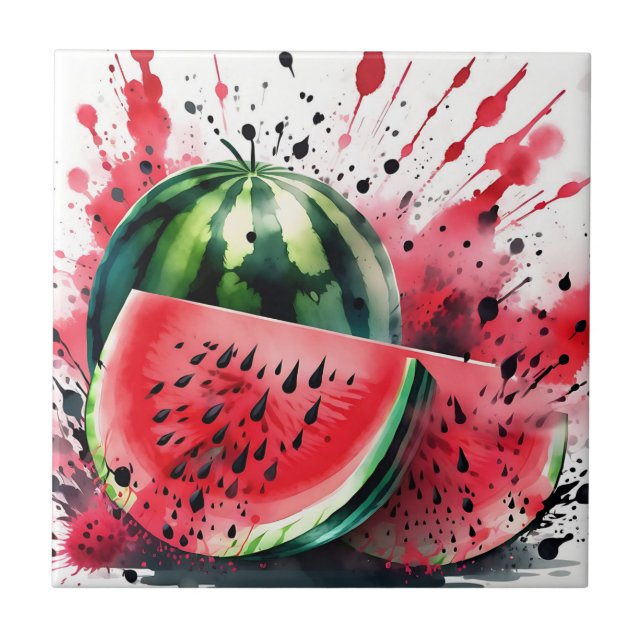 Watermelon Explosion Watercolor Tile (Front)