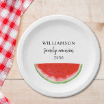 Watermelon Family Reunion Paper Plate<br><div class="desc">Are you planning a family reunion this year? These personalised family reunion paper plates are decorated with a watercolor red watermelon and will look great on your celebration table. There are matching paper napkins and cups in our store. Easily customisable. Original Watercolor © Michele Davies.</div>