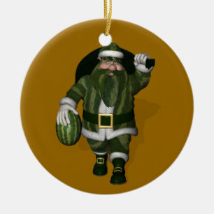 Watermelon Farmer Santa Claus Ceramic Tree Decoration