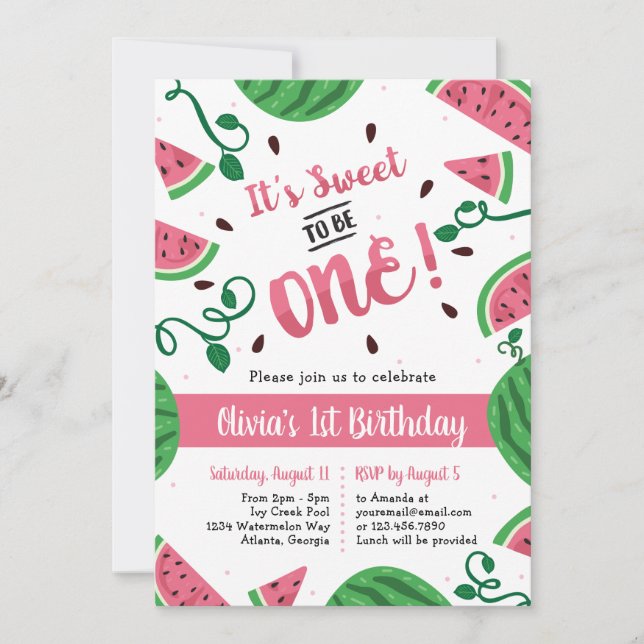 Watermelon First Birthday Party Invitation (Front)