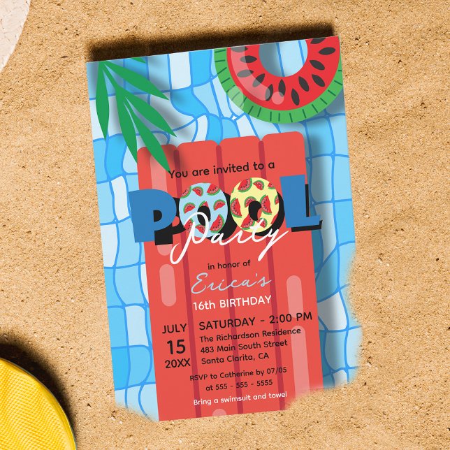Watermelon Float Sweet 16 Pool Party Birthday Invitation (Creator Uploaded)