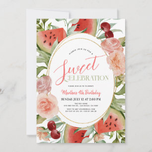 Watermelon Floral Sweet Celebration Girl Birthday Invitation