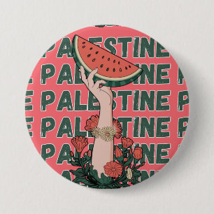 watermelon, flowers, and palestine text Repeat 7.5 Cm Round Badge