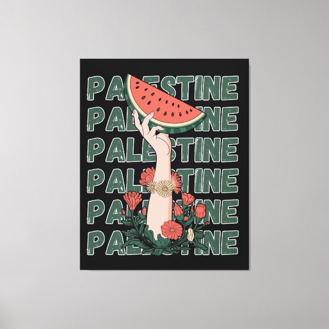 watermelon, flowers, and  palestine text Repeat  Canvas Print (Front)