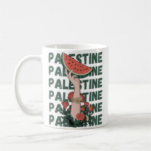 watermelon, flowers, and palestine text Repeat Coffee Mug