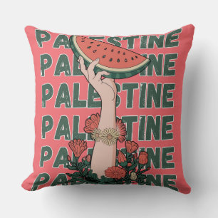 watermelon, flowers, and palestine text Repeat Cushion