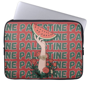 watermelon, flowers, and palestine text Repeat Laptop Sleeve