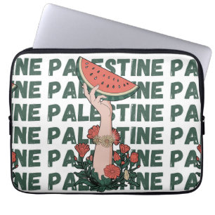 watermelon, flowers, and palestine text Repeat Laptop Sleeve