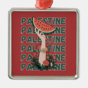 watermelon, flowers, and  palestine text Repeat  Metal Tree Decoration