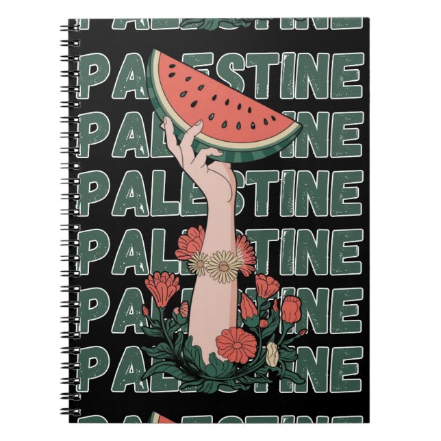 watermelon, flowers, and  palestine text Repeat  Notebook (Front)