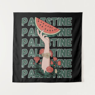 watermelon, flowers, and palestine text Repeat Tapestry