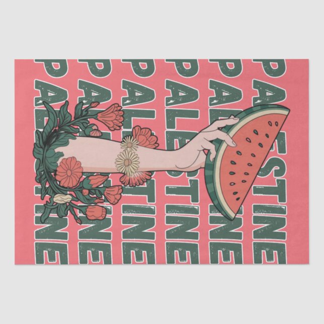 watermelon, flowers, and  palestine text Repeat  Tissue Paper (Front)