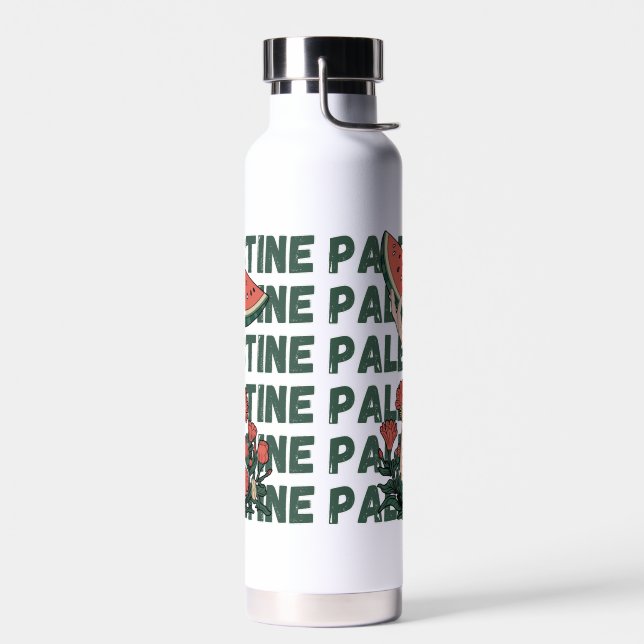 watermelon, flowers, and  palestine text Repeat  Water Bottle (Left)