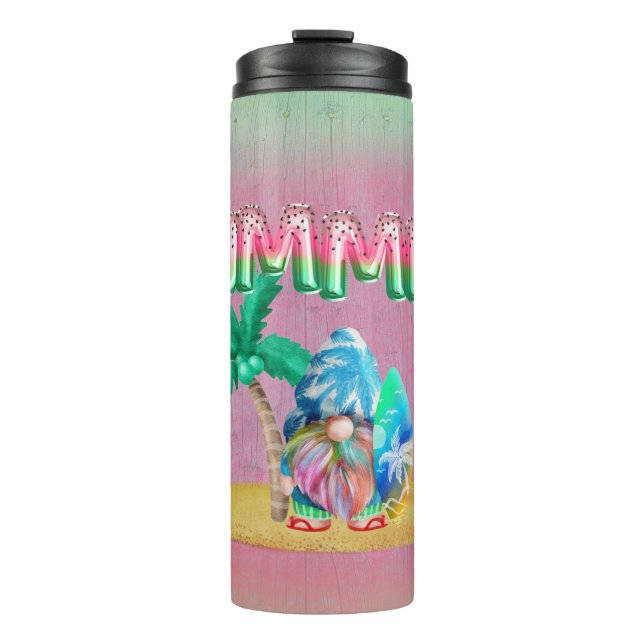 Watermelon Foil Balloons And Tie Dye Beach Surfing Thermal Tumbler (Front)