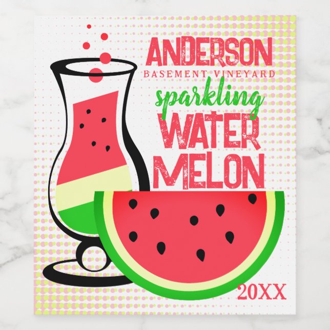 Watermelon fruit homemade wine personalised label (Single Label)