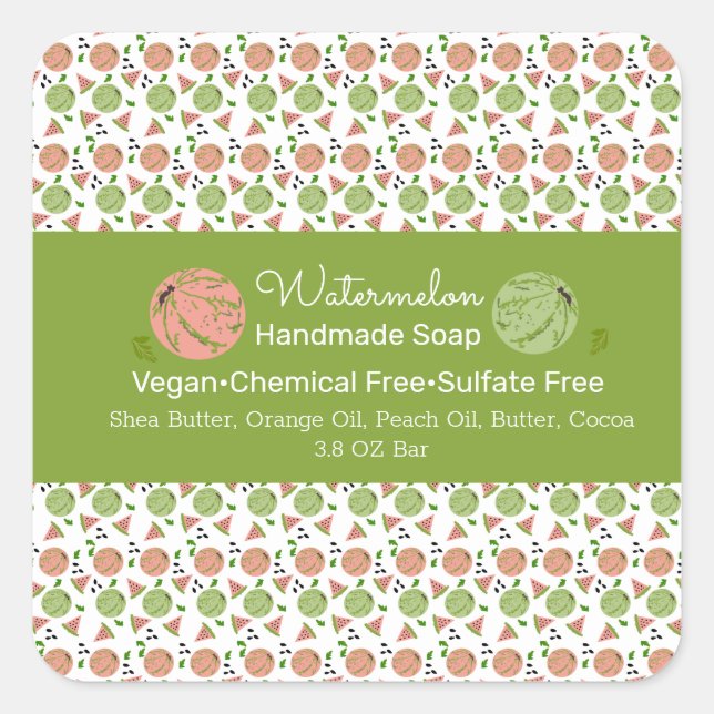 Watermelon Fruit Pattern Body Butter Bath Branding Square Sticker (Front)