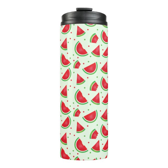 Watermelon Fruit Pattern Melon Summer Light Green Thermal Tumbler (Front)