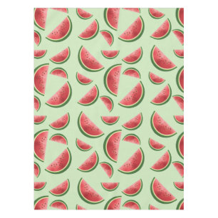 Watermelon Fruit Pattern On Green Tablecloth