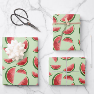 Watermelon Fruit Pattern On Green Wrapping Paper Sheet