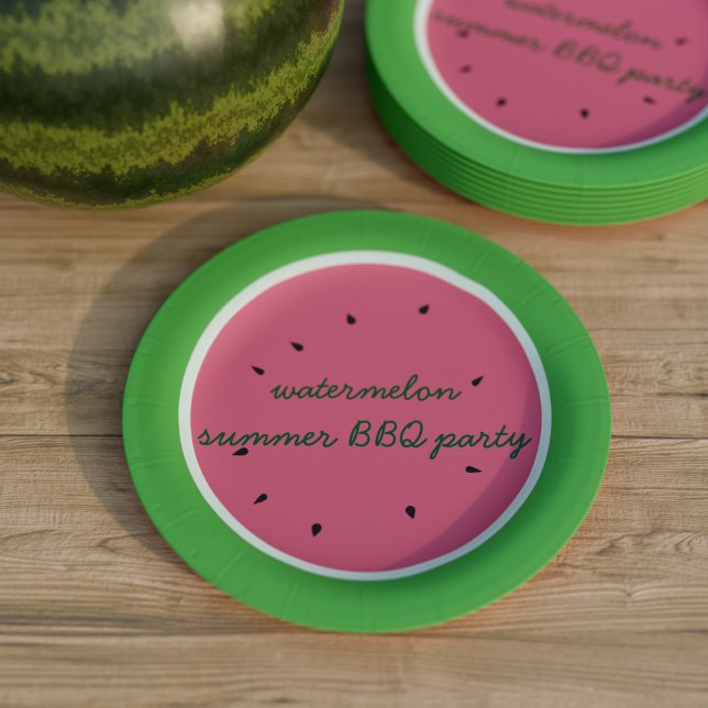 Watermelon Fruit Pink and Green Summer BBQ Party Paper Plate (🍉Watermelon is THE fruit of summer and perfect party food. Just at the details of yours🍉)