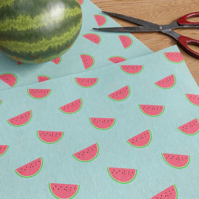 Watermelon Fruit Slices Pattern Teal Tissue Paper (🍉lashings of juicy watermelon slices on a teal background 🍉)