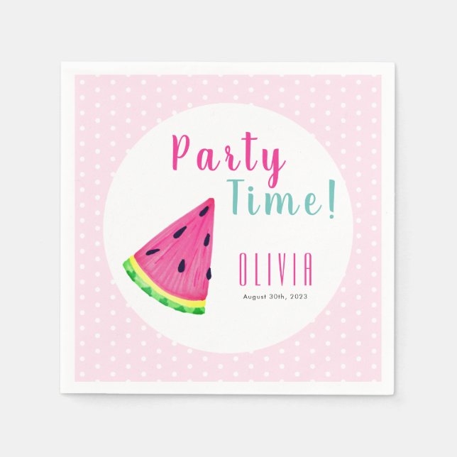 Watermelon girls birthday napkin (Front)
